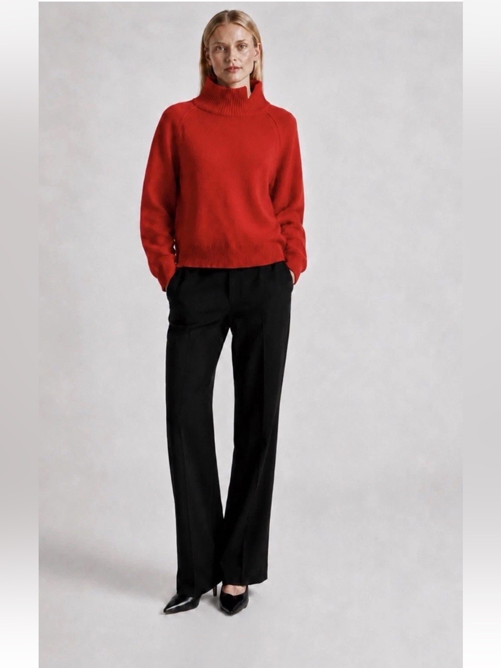 Helmut Lang Red 100% Cashmere Turtleneck Sweater Women’s S Mock Neck Minimalist